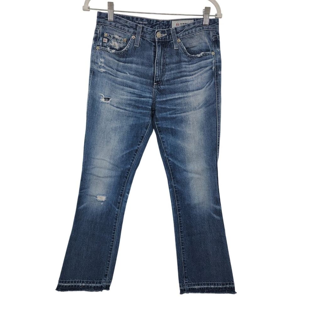 AG Adrino Goldschmied The‎ Jodi Crop Flare Raw Hemline Medium Wash Jeans Size 26